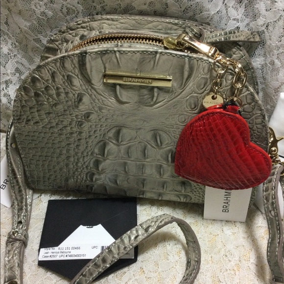 $FIRM$ NWT 2 PCs. BRAHMIN HEMLOCK LEAH LEATHER CROSSBODY BAG & CARNATION HEART - Picture 2 of 6